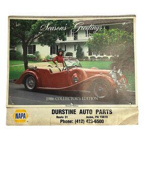 Vintage 1986 NAPA Auto Parts Calendar Classic Cars Collector Edition Durstine Ad